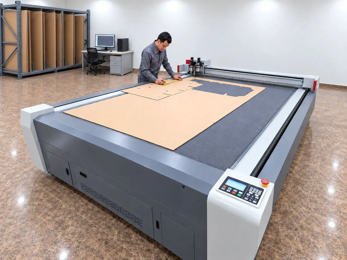 Computerised cutting and plotting table producing one-piece samples